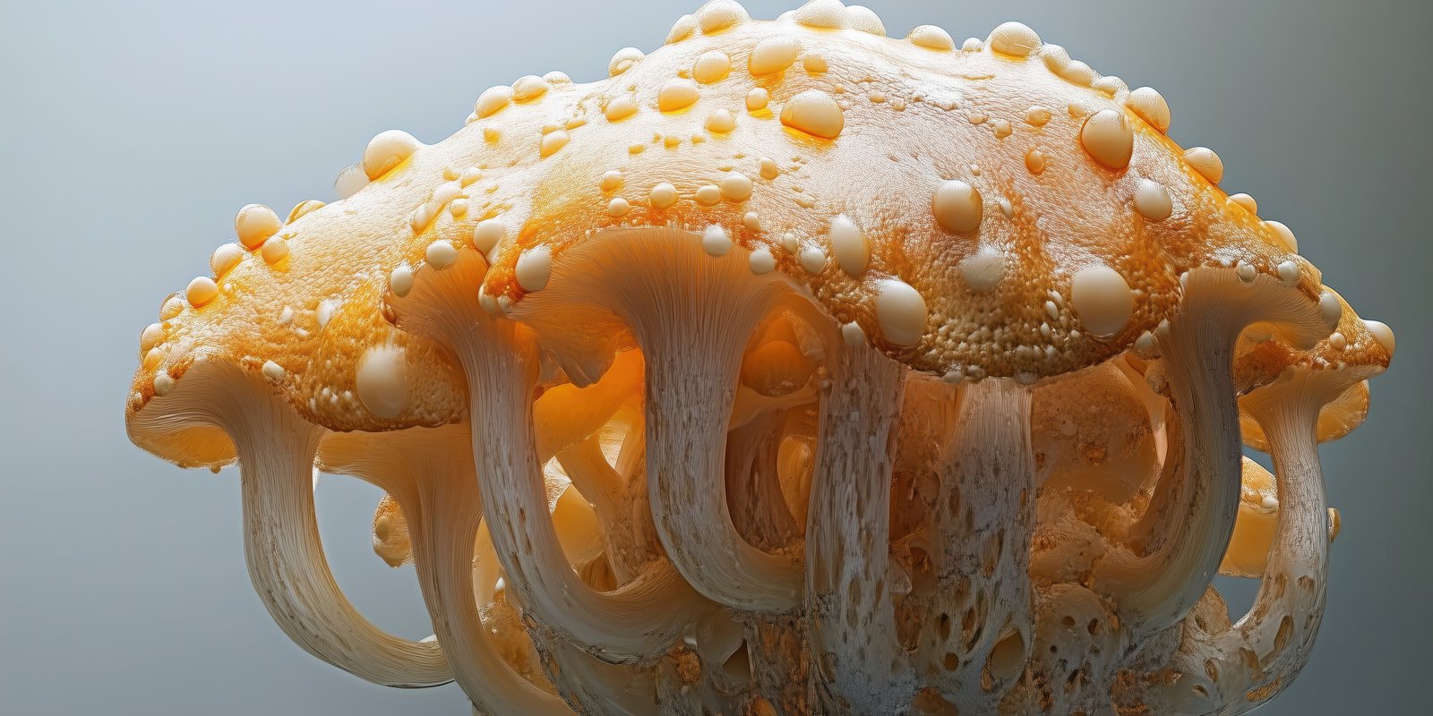 Unique glowing jellyfish displays vibrant colors in deep ocean waters during nighttime feeding
